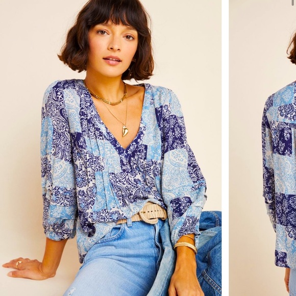 Anthropologie Tops - Anthropologie Maeve Cathy Pleated Blouse Size M